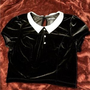 Velvet Cropped Collared Shirt